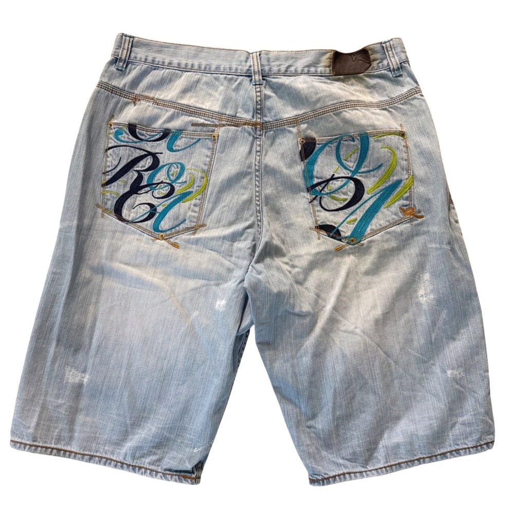 Rocawear Mens 42 Baggy Denim Light Wash Embroidered Back Pockets Y2K Hip‎ Hop